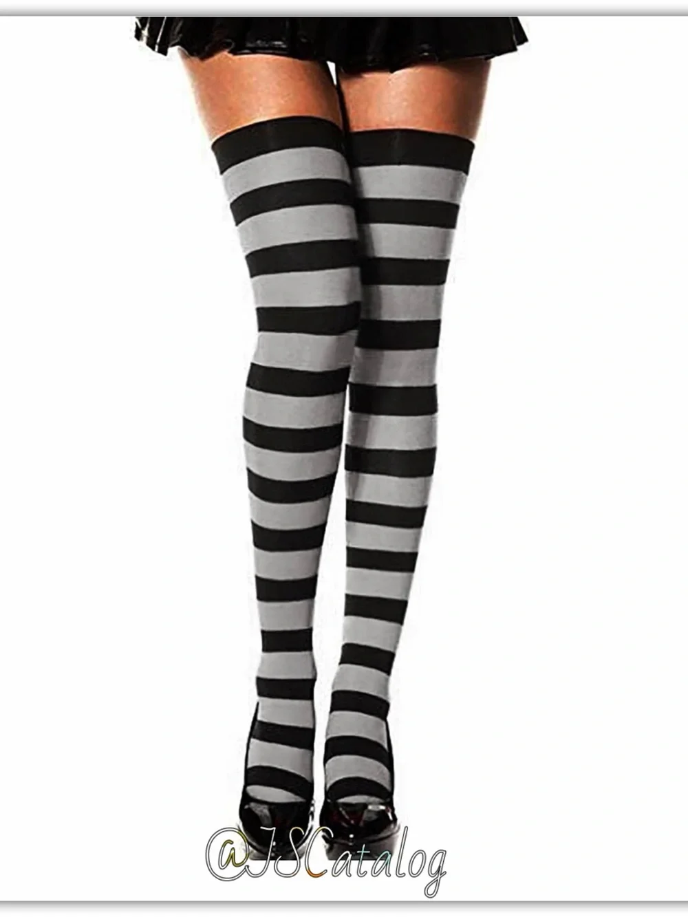 Striped Thighhigh Socks - Black & Gray